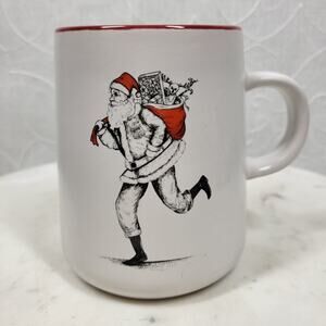 Bruntmor Running Santa Ceramic Coffee Mug 4.5" White Christmas Holiday Theme